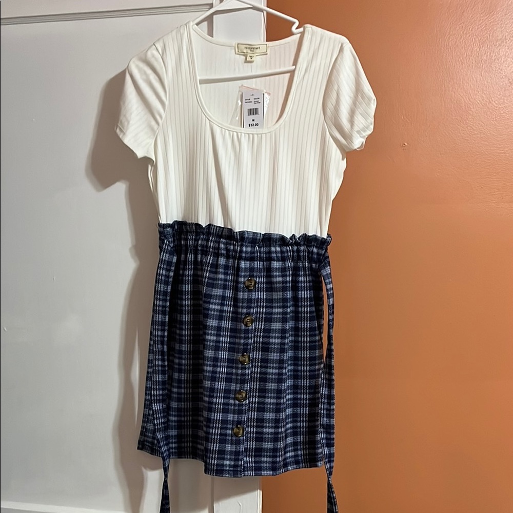 White and Blue Puff Sleeve Mini Sundress